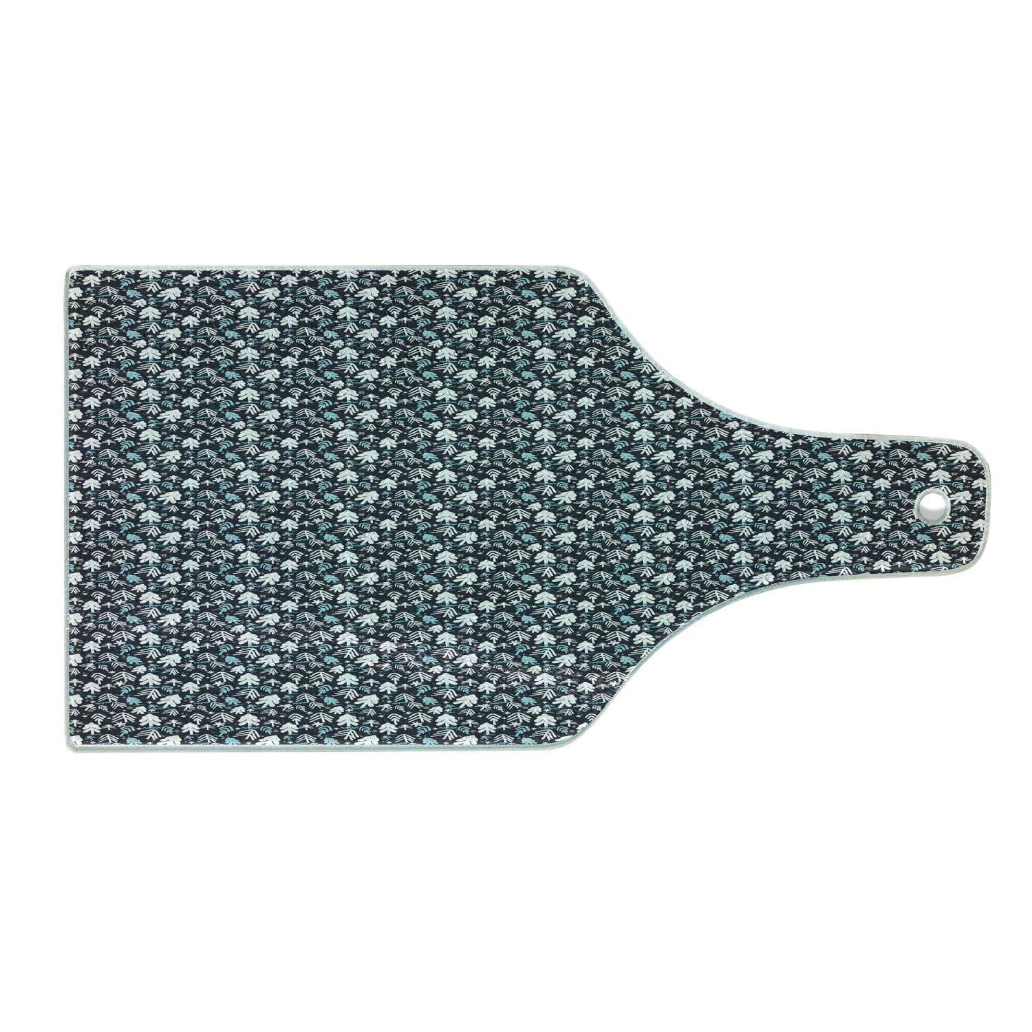 Ambesonne Christmas Themed Wine Bottle Shaped Tempered Glass Cutting Board - Winter Doodle Design with Abstract Trees & Snowflakes, Dark Blue White Pale Blue - Perfect for Holiday Serving, Cheese Platters & Wine Pairing Gifts
