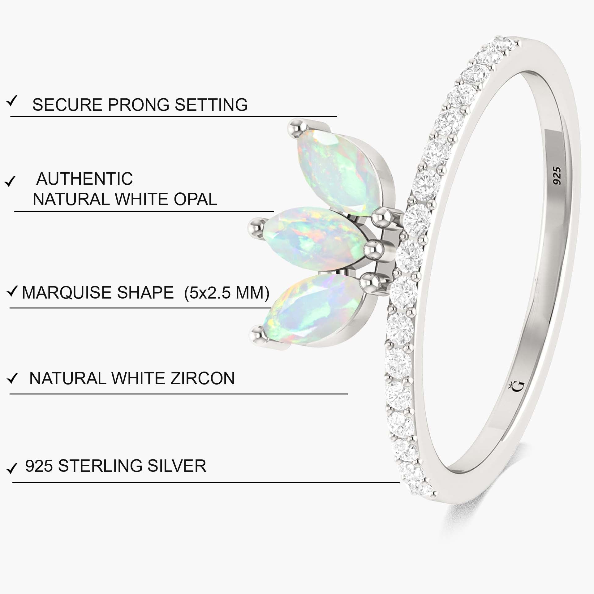 Exquisite 3 Marquise White Natural Fire Opal Ring for Women | Genuine Opal Jewelry | Elegant Wedding, Engagement & Evening Wear Accessory