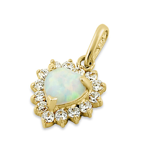14K Yellow Gold White Opal & CZ Halo Heart Pendant Necklace - Elegant Dainty Jewelry Gift for Women, Perfect for Valentine's Day, Anniversary & Special Occasions