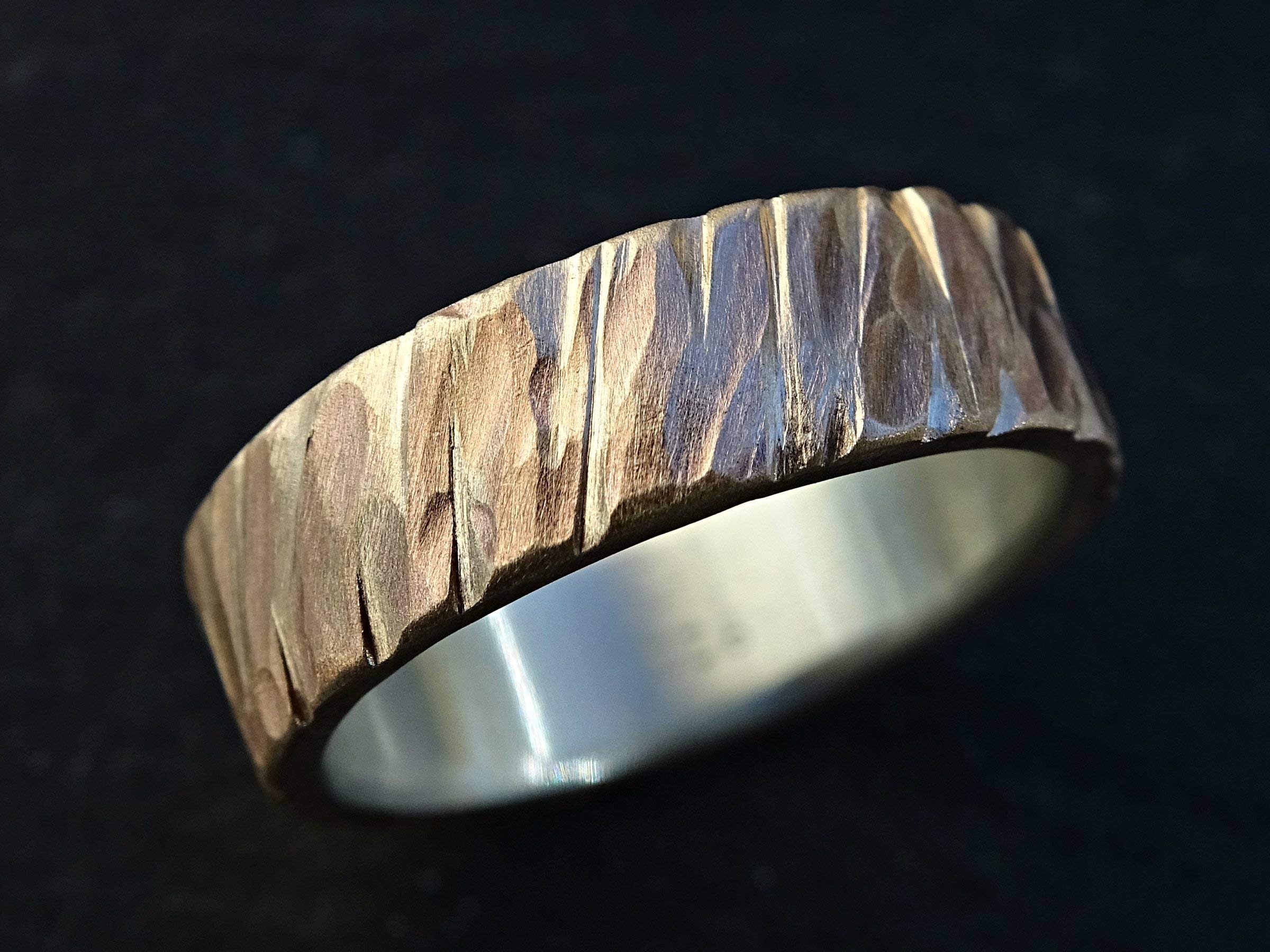 Handmade Bronze Wedding Band for Men - Unique Hammered Bronze & Silver Ring - Rugged & Stylish Men's Jewelry - Perfect Anniversary Gift for Him - Ideal for Weddings, Engagements & Everyday Wear