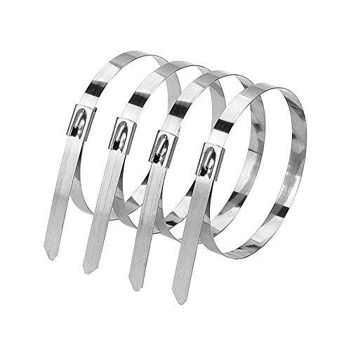 Stainless Steel Locking Cable Ties - Heavy Duty Metal Zip Ties (100pcs, 11.8 Inch) - Corrosion Resistant Exhaust Wrap Coated for Automotive, HVAC, Marine & Industrial Use