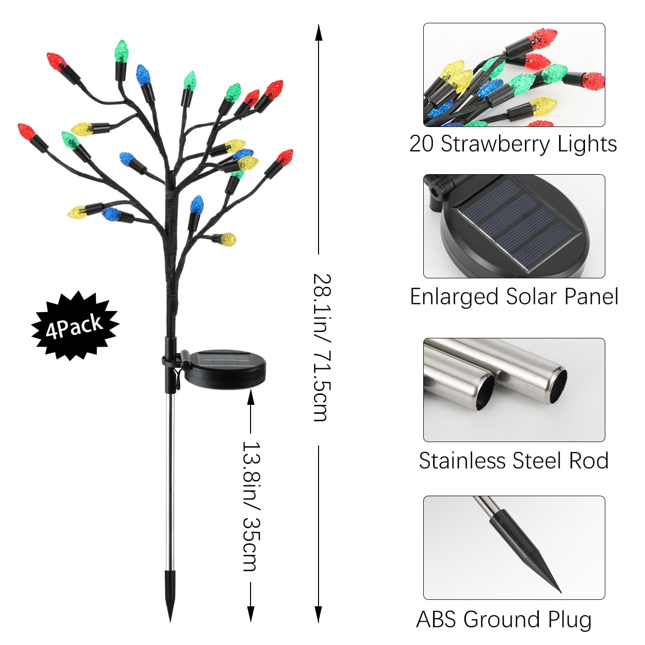 20 LED Solar Strawberry Lights - Waterproof Outdoor Garden Lights for Yard, Patio, Porch, Backyard | Christmas Decor & Party Decoration | Perfect for Weddings, Festivals, and Nighttime Ambiance
