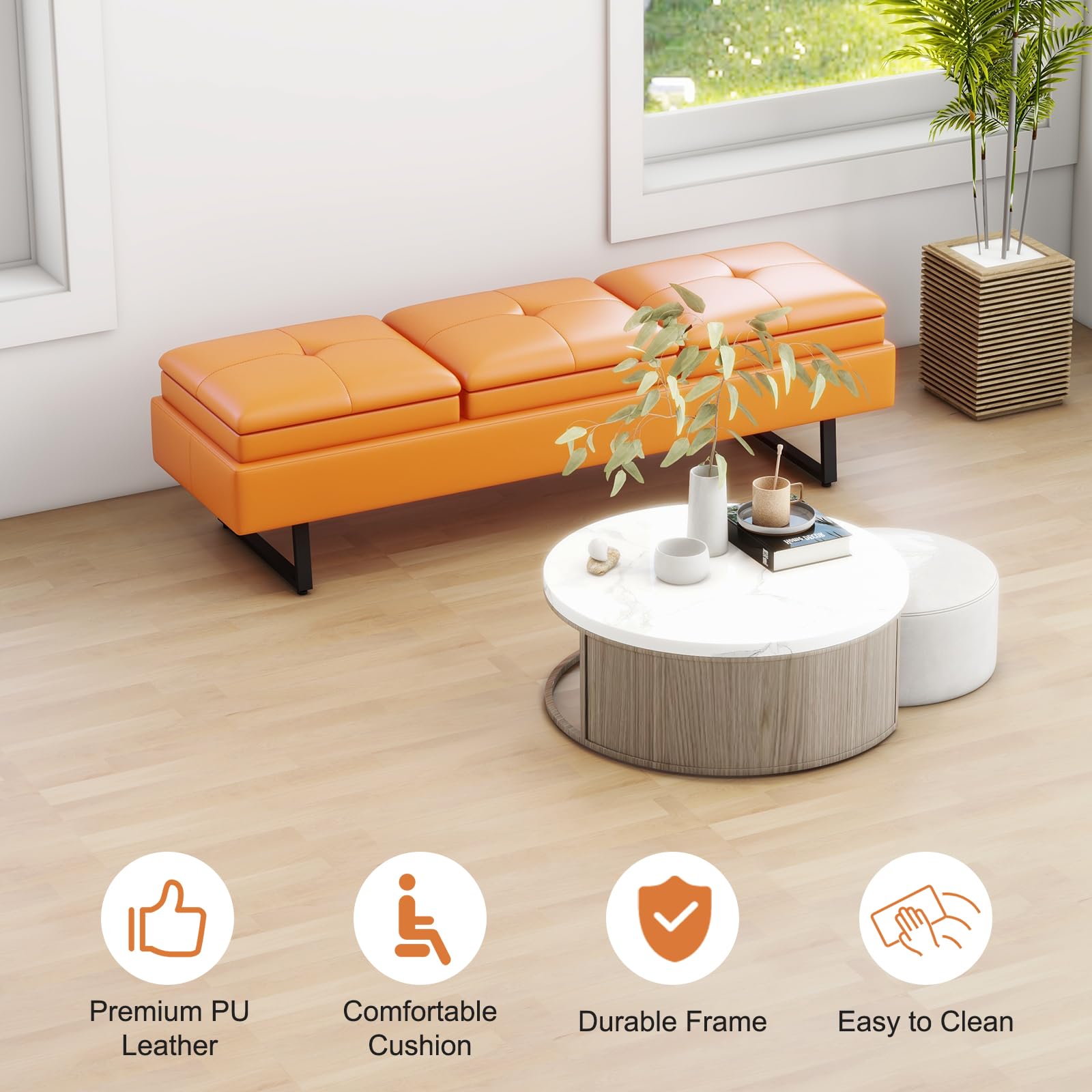 JSUN7 7-Seat Leather Bench with Cushion - Upholstered Waiting Room Chairs for Office, Salon, Shop & Lobby - Comfortable Reception Seating Furniture - Perfect for Waiting Areas, Entryways & Commercial Spaces