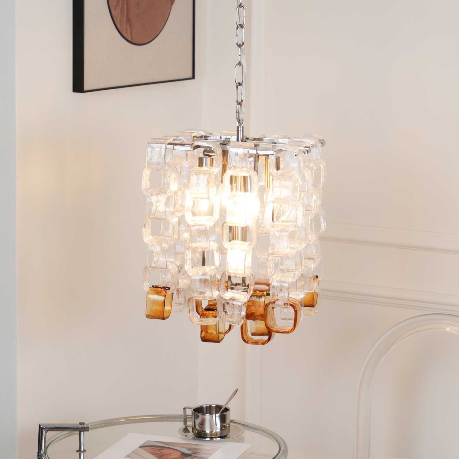 Murano Poliarte Interlocking Chandelier - Handmade Italian Glass Ceiling Light Fixture for Dining Room, Living Room & Bedroom Decor