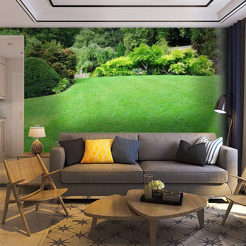 Freshly Mowed Green Lawn with Lush Trees Wallpaper Mural - Self Adhesive Removable Peel & Stick Wall Decor for Living Room, Bedroom, Home Office - Beautiful Nature Scenery Wall Sticker for Home Craft & Interior Design