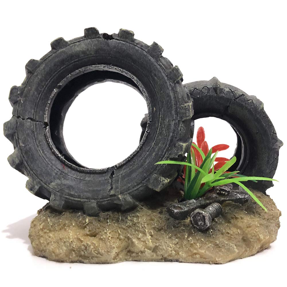 SLOCME Aquarium Tire Decorations - Eco-Friendly Resin Fish Tank Tire Ornaments for Aquatic Environment | Perfect for Freshwater & Saltwater Tanks, Underwater Scenery, and Fish Habitat Enhancement