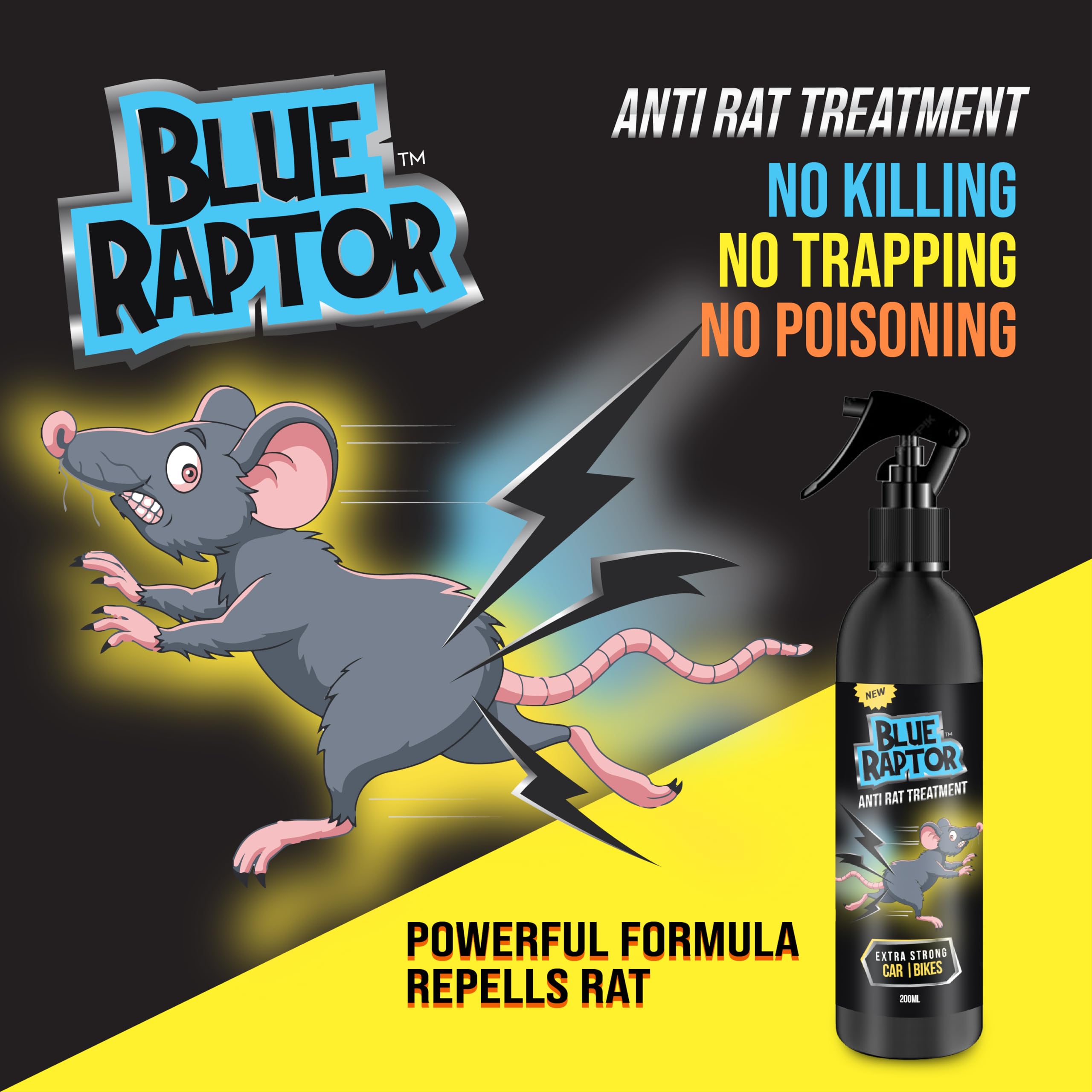 Blue Raptor No Entry Rat Repellent Spray for Cars - Highly Effective, Odor-Free Rodent Deterrent (2-Pack, 200ml) | Protect Vehicle Wiring & Interior from Rodent Damage | Ideal for Garage Parking, RV Storage & Long-Term Vehicle Protection
