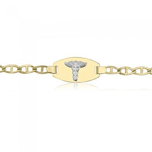 10K Gold Medical Alert Bracelet with Engraving - Emergency Medical ID Jewelry for Allergies & Conditions - High Polished Mariner Link Bracelet - Perfect for Daily Wear & Special Occasions