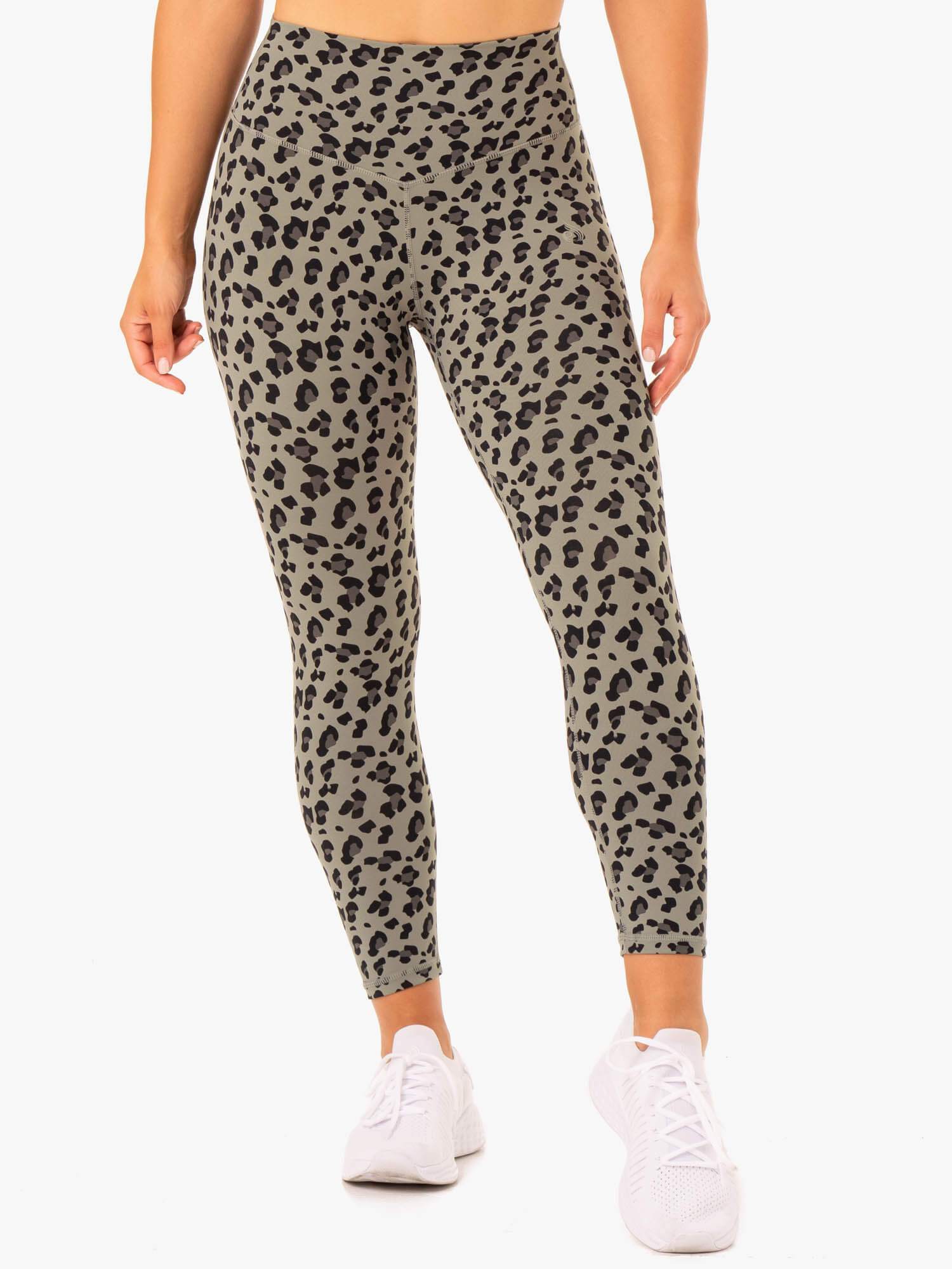 Hybrid Full Length Leggings - Khaki Leopard Print Yoga Pants for Women | High Waisted Workout Leggings for Running, Gym & Lounge