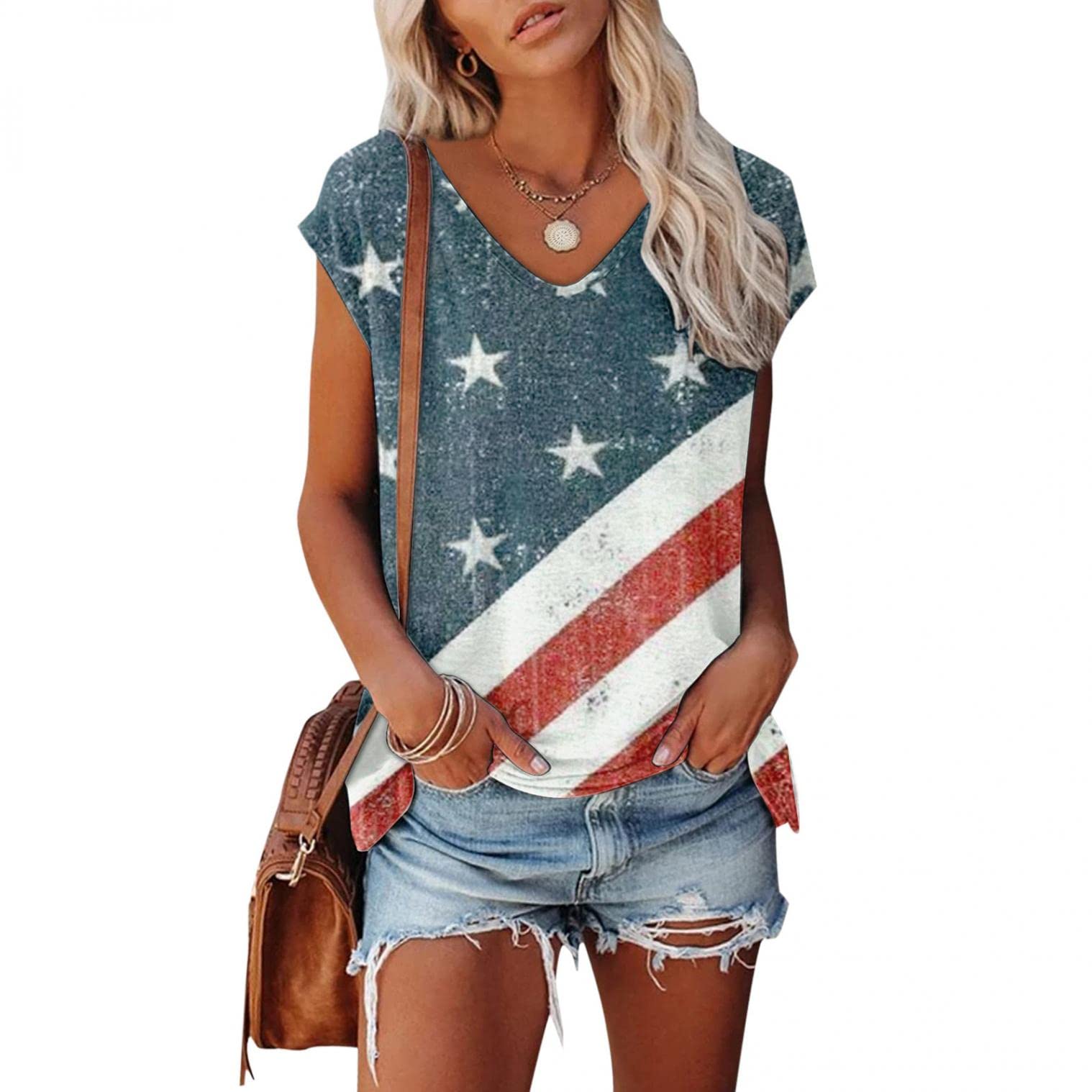Aniwood Women's 4th of July Tank Tops - American Flag Graphic Patriotic Sleeveless Shirts for Summer, Beach & Independence Day Celebrations