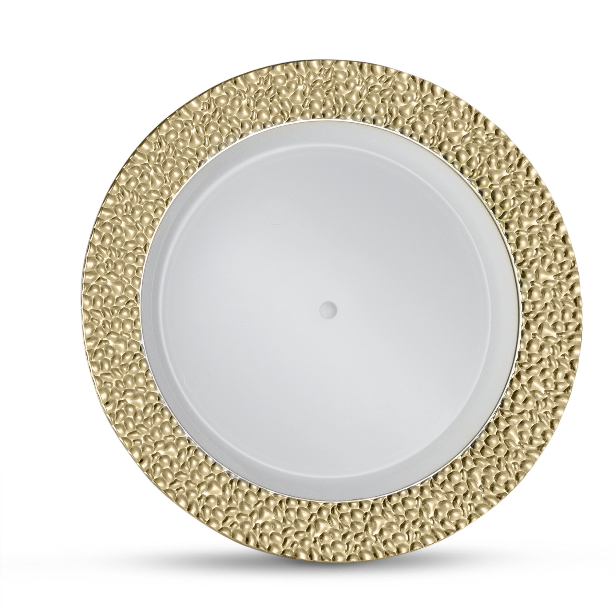 Laura Stein Designer 32-Piece Premium Plastic Dinnerware Set - White & Gold Rim Wedding/Party Plates (16 Dinner Plates 10.75