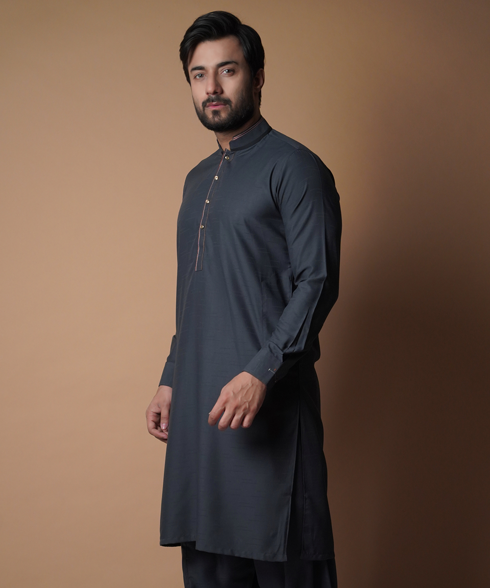 Premium Charcoal Black Shalwar Kameez for Men - Traditional Pakistani Cotton Suit for Weddings, Eid & Special Occasions