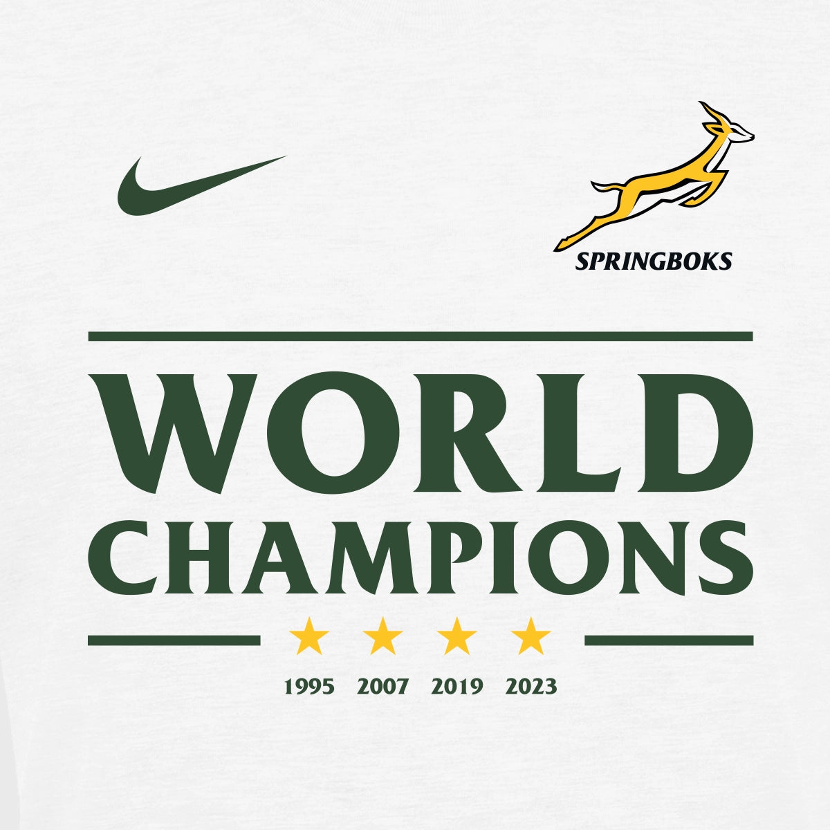 Nike Springboks Men's Rugby World Cup 2023 Winners T-Shirt - White | Official Championship Tee for Rugby Fans & Sports Enthusiasts