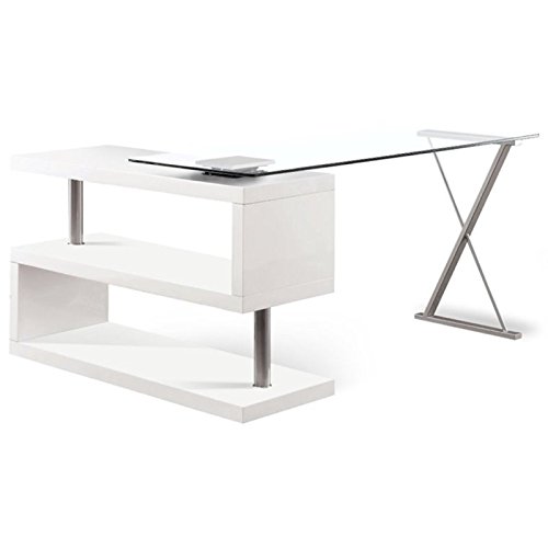 Pemberly Row Adjustable White Writing Desk - Modern Home Office Desk with Height Adjustment for Study, Work & Remote Learning