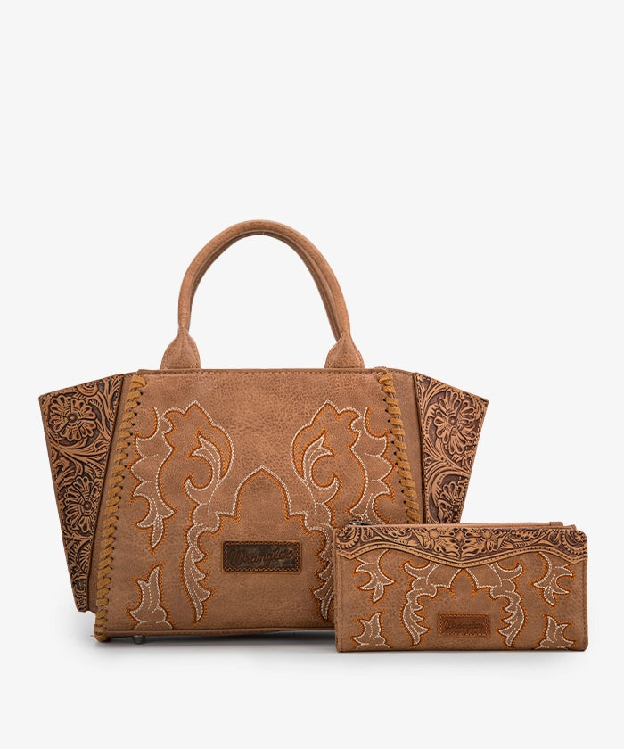 Wrangler Embroidered Western Boot Scroll Tote Bag Set - Perfect for Cowgirl Fashion, Rodeo Events & Country Outfits