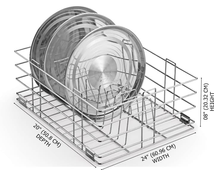 Lender Stainless Steel Modular Kitchen Thali Basket - Multipurpose Utensils Organizer, Kitchen Trolley & Cabinet Storage (24x20x8) - Ideal for Small Spaces & Efficient Kitchen Organization