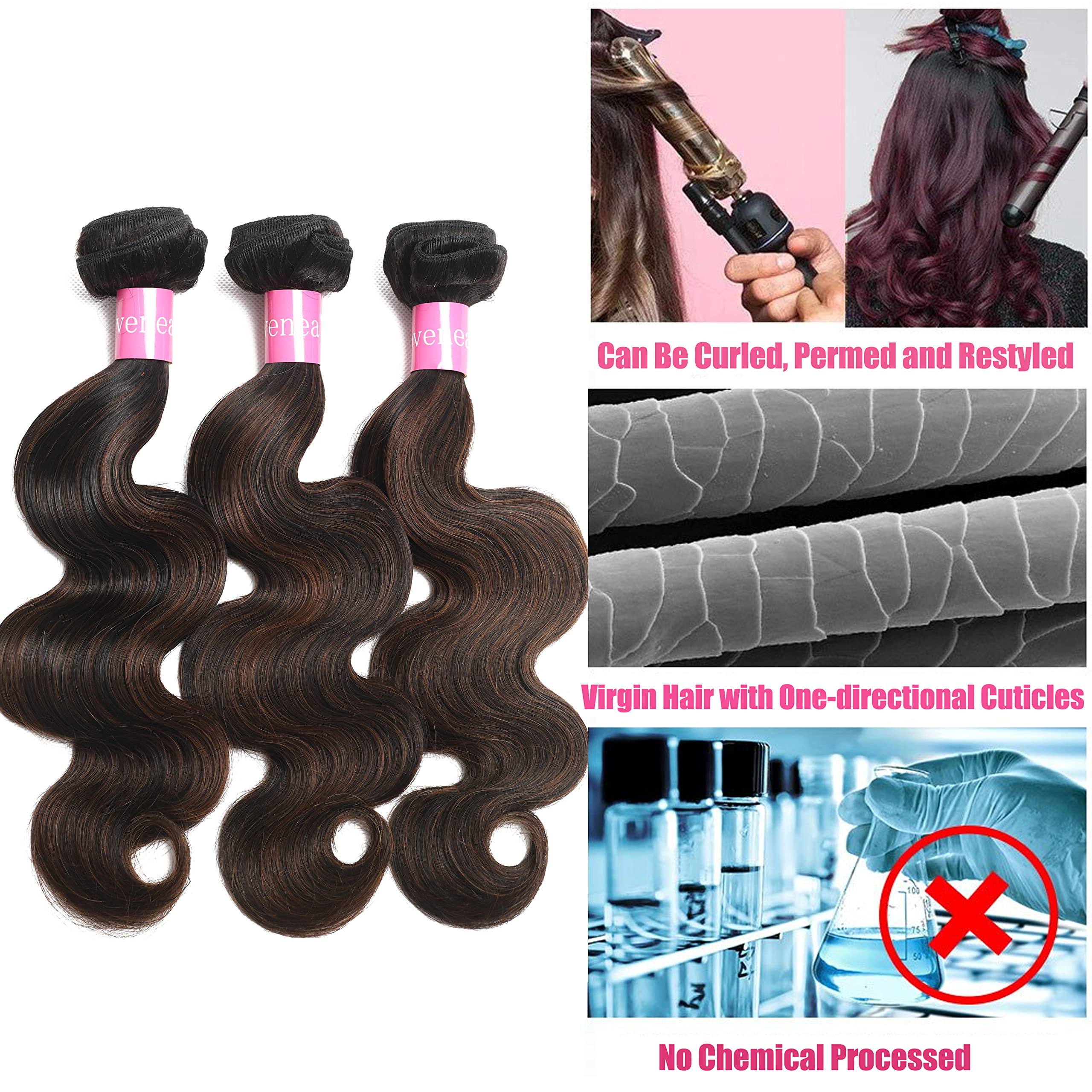 10A Ombre Body Wave Brazilian Virgin Human Hair Extensions - 14 Inch 100% Real Human Hair Weft - FB30 Color - 1 Bundle for Styling, Volume & Length - Perfect for Daily Wear, Parties & Special Occasions