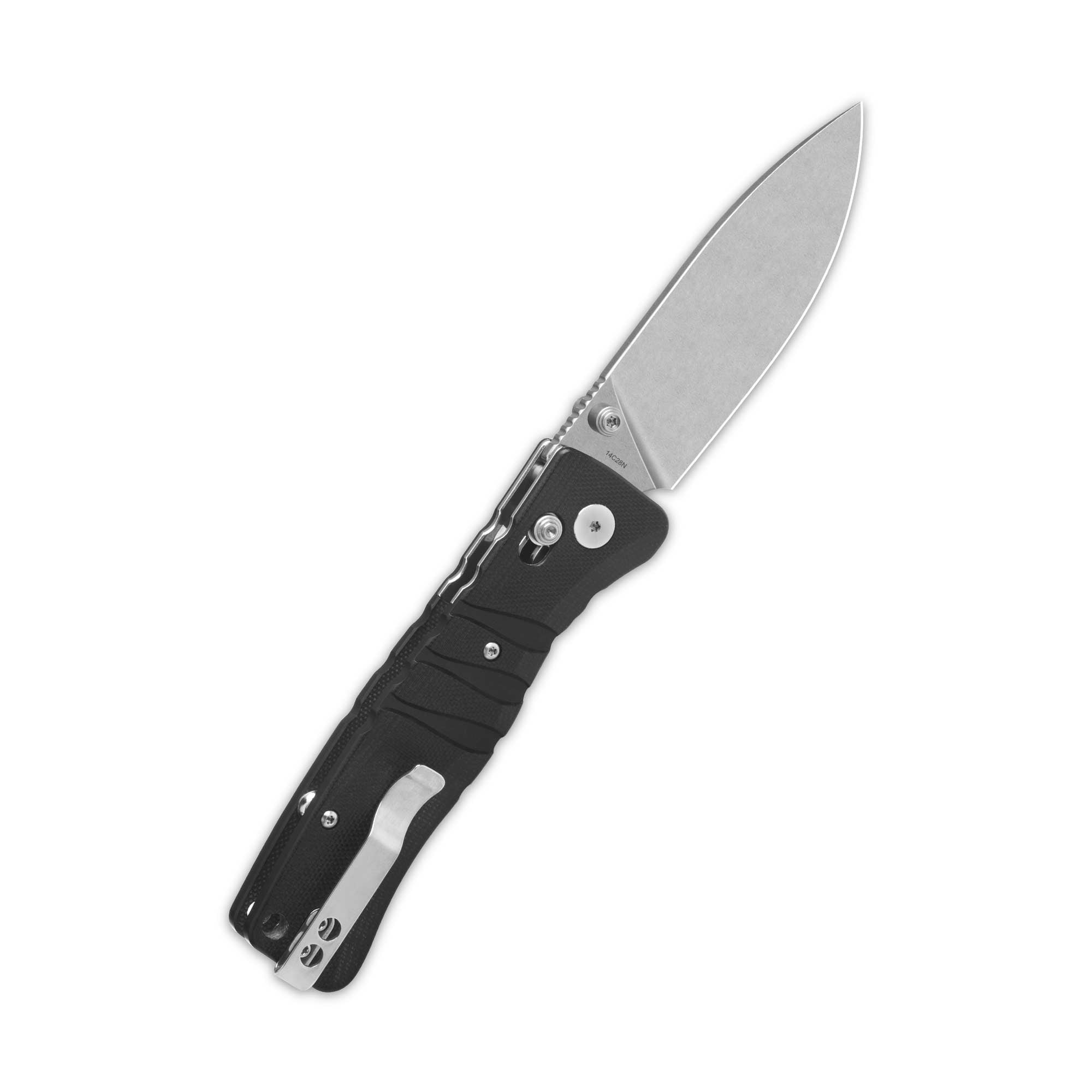 QSP Ripley Glyde Lock Pocket Knife - 14C28N Stainless Steel Blade, Black G10 Handle - EDC Folding Knife for Camping, Hiking & Outdoor Activities