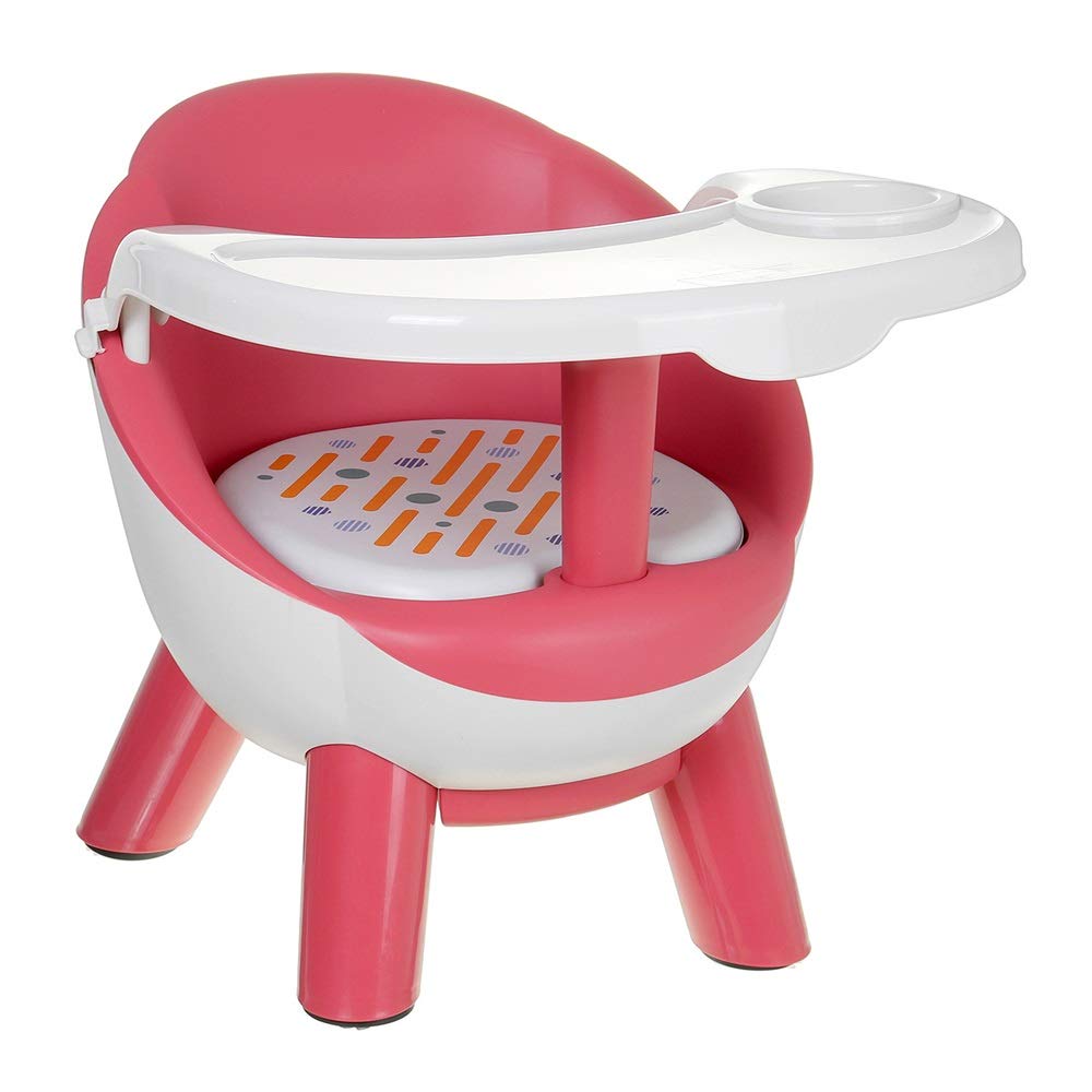 WEWE.V Red Plastic Baby Dining Chair with Plate - Adjustable Toddler High Chair for Feeding, Mealtime & Play - Sturdy Kids Table & Chair Set for Home, Restaurant, Daycare Use