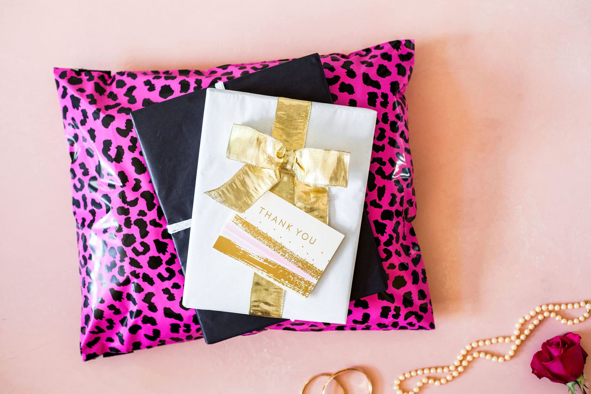 Inspired Mailers - 14.5 x 19 Inch Large Poly Mailers (50 Pack) - Hot Pink Cheetah Print Shipping Bags for Clothing & Apparel - Durable Mailing Envelopes for Ecommerce, Boutique & Online Store Shipping