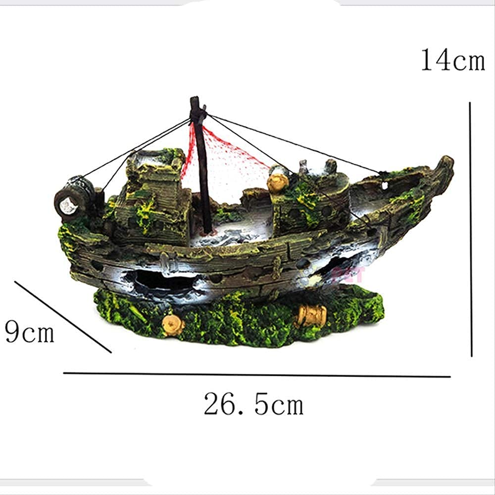 Resin Shipwreck Treasure Statue - Outdoor Garden Decor with Fishing Net Accents | Perfect for Coastal, Pirate, or Nautical Themed Yards & Patios