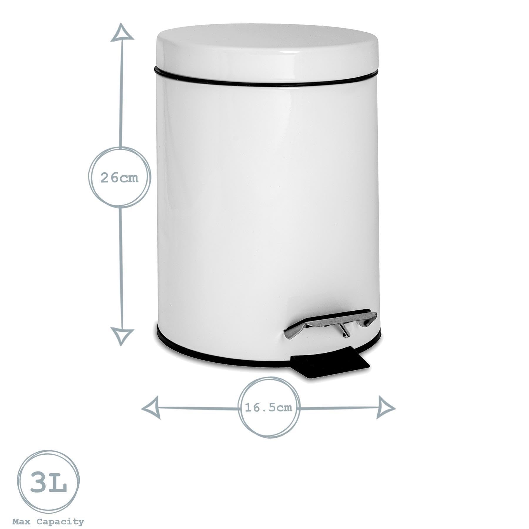 Harbour Housewares 3L Stainless Steel Pedal Trash Can - Matte White Round Bathroom & Kitchen Garbage Bin with Lid & Removable Inner Bucket - Perfect for Small Spaces, Office, Bedroom & Bathroom Waste Disposal