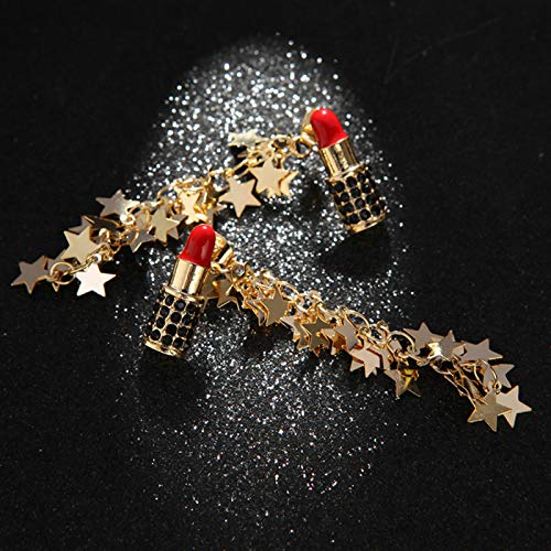 Sexy Red Lipstick Pin Earrings for Women - Long Star Tassel Fringe Drop Dangle Earrings - Wedding & Party Jewelry - Perfect for Date Nights, Prom, and Special Occasions