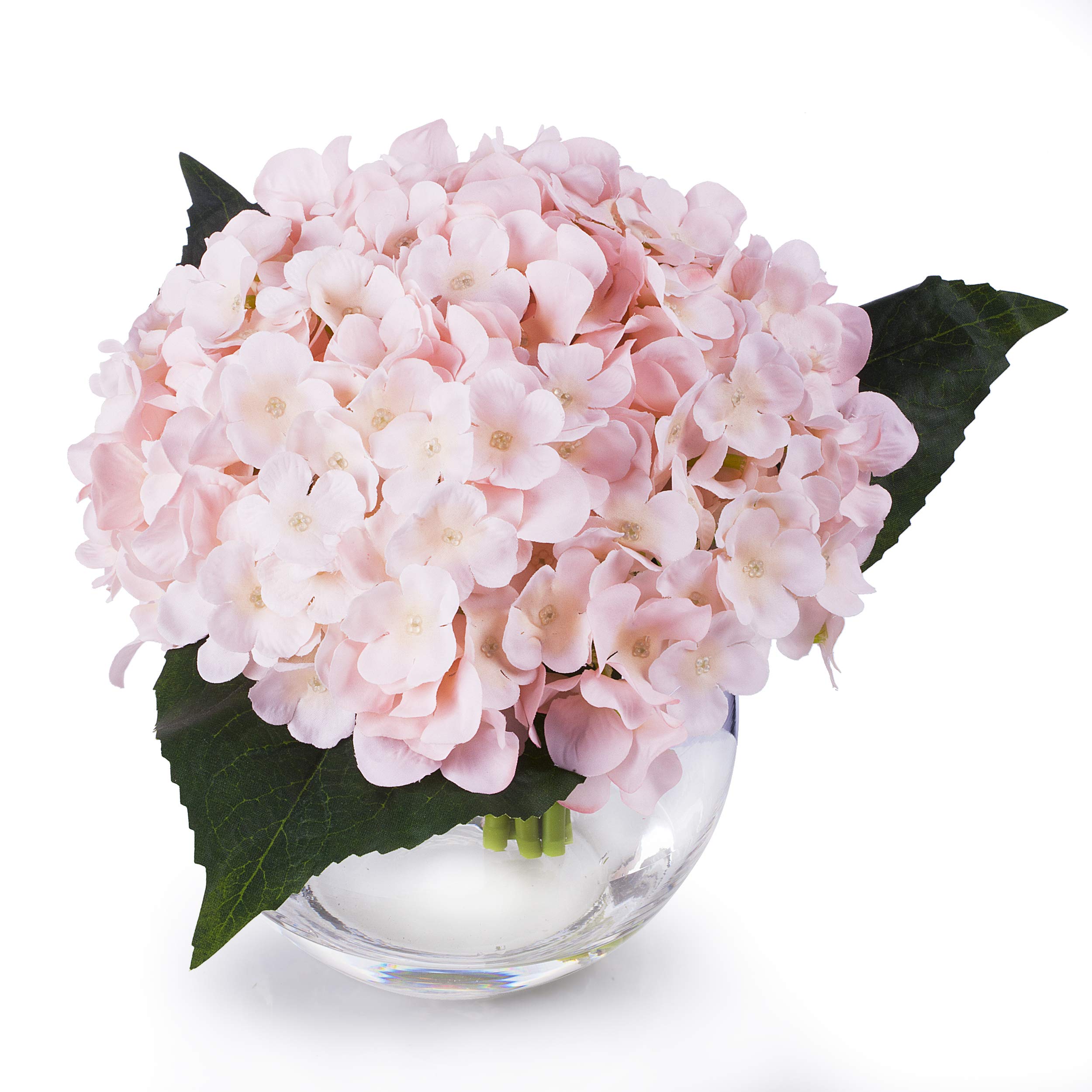 ENOVA HOME Real Touch Silk Hydrangea Flower Arrangement in Clear Glass Vase - Elegant Home & Wedding Decor (Blush Pink) | Perfect for Centerpieces, Table Decor, Living Room, Bedroom & Office Decorations