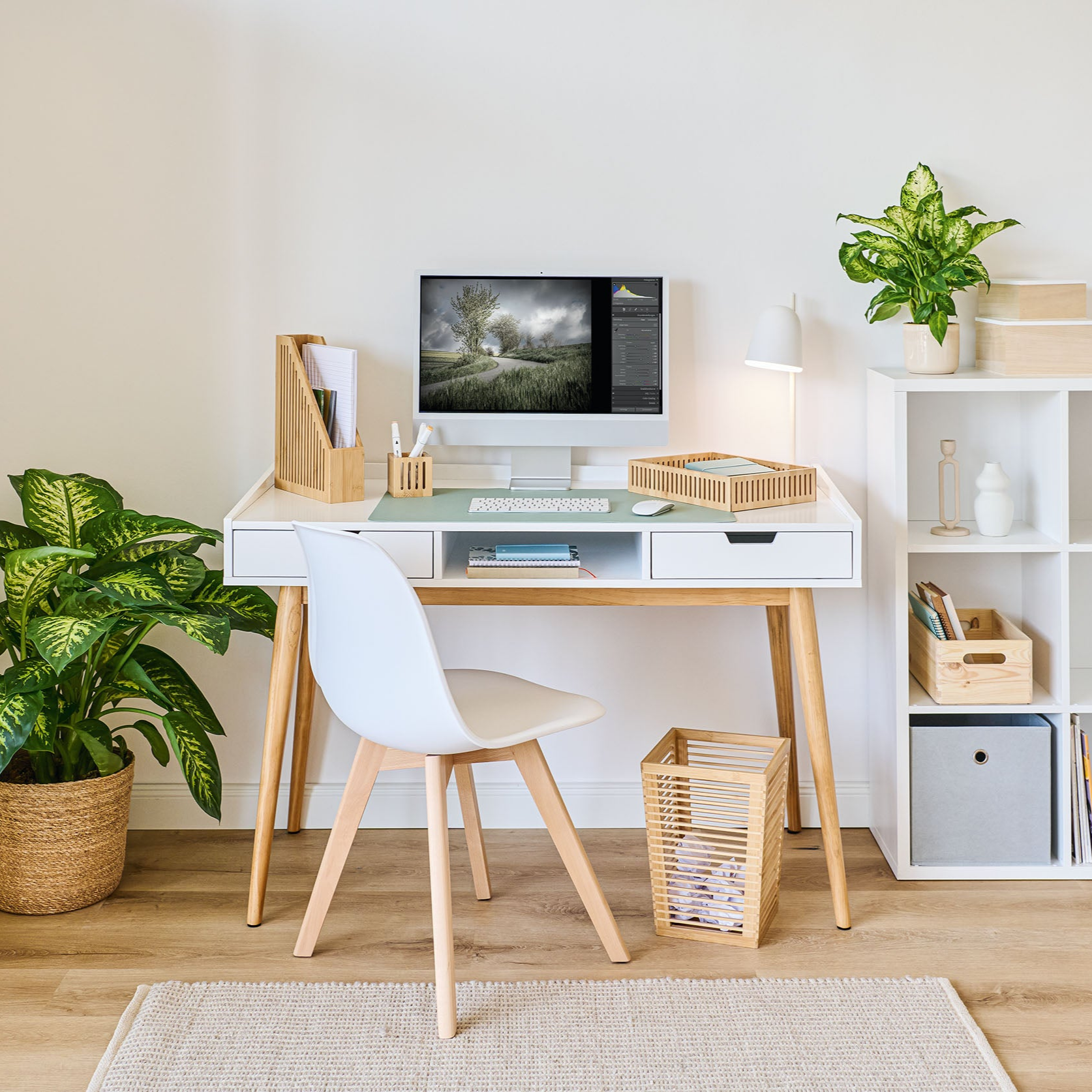 Premium Bamboo Desk Organizer Set - Stylish Office Storage for Pens, Clips & Supplies - Perfect for Home & Office Workspaces