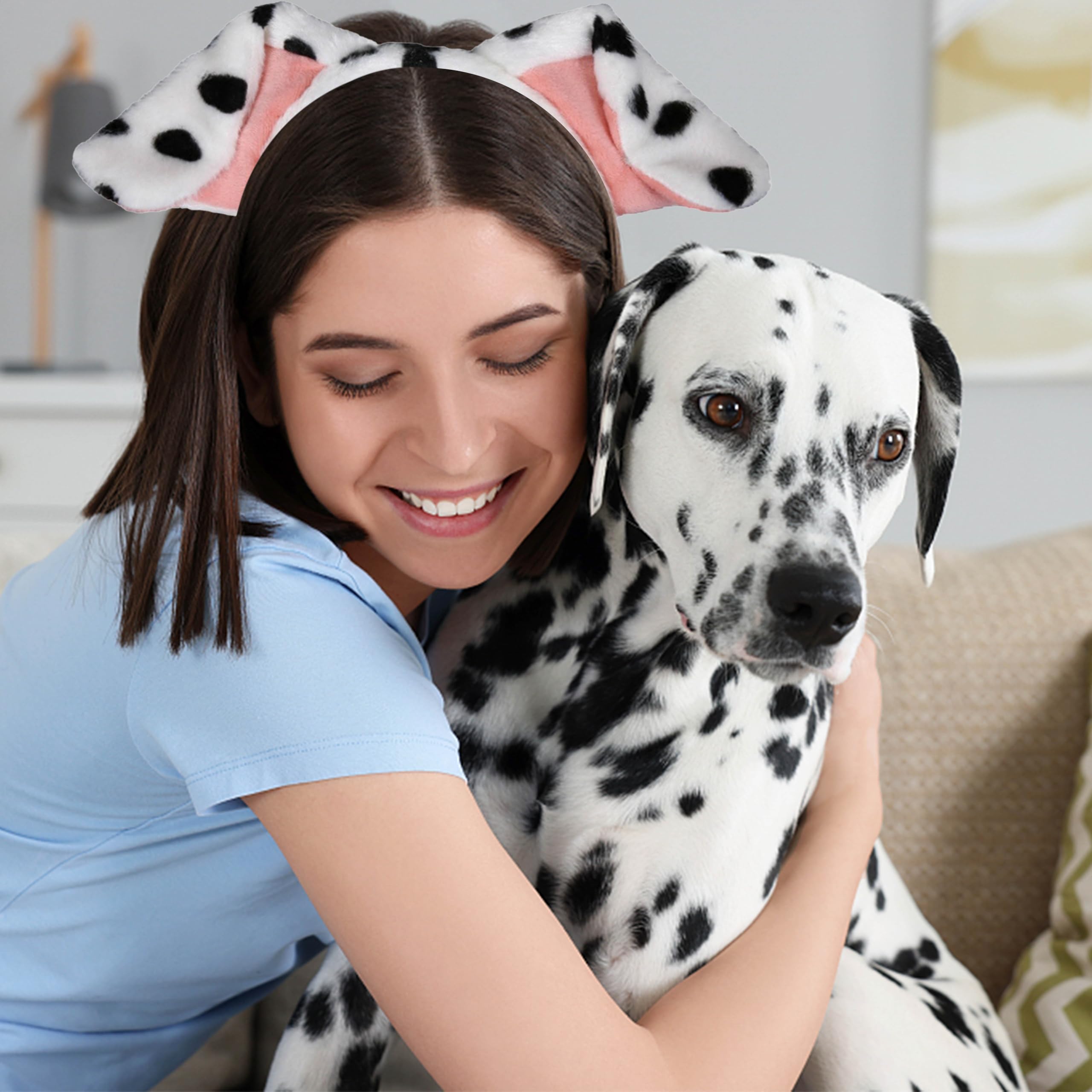 Komotu Dog Ears Headband - Dalmatian Costume Set with Ears & Tail for Halloween, Cosplay, Pet Parties & Dress Up - Cute Puppy Play Favors for Kids & Adults
