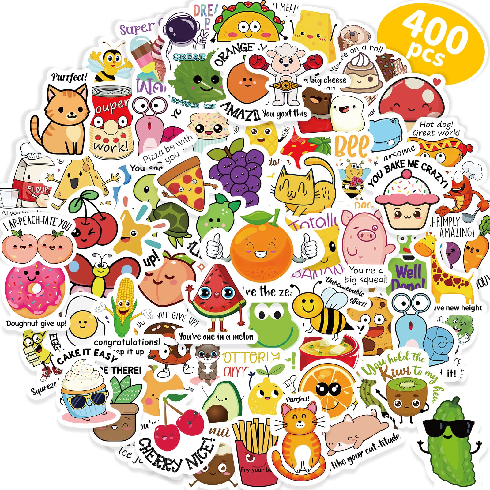 Benresive 400 Pcs Cute Waterproof Vinyl Stickers for Kids - 80 Kawaii Styles Bulk Pack for Water Bottles, Hydro Flask, Laptop, Skateboard & Classroom Decor | Perfect for Teens, Girls & DIY Crafts