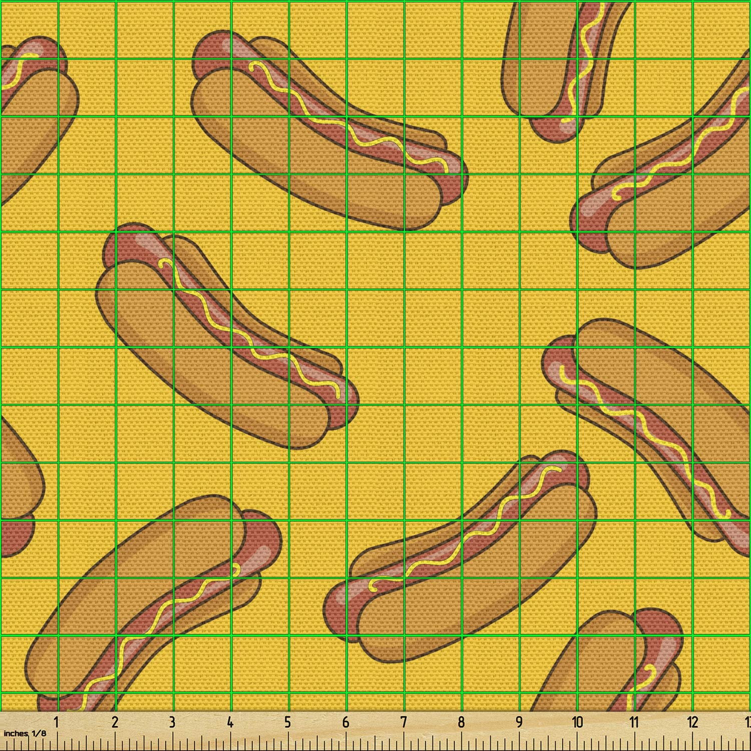 Ambesonne Hot Dog Print Fabric by The Yard - Simple Tasty Food Doodle Pattern with Frankfurter Bread Design - 2 Yards Orange Apricot Decorative Cotton Material for Upholstery, DIY Crafts, Home Decor & Accents - Perfect for Pillow Covers, Curtains, Table Runners & Craft Projects
