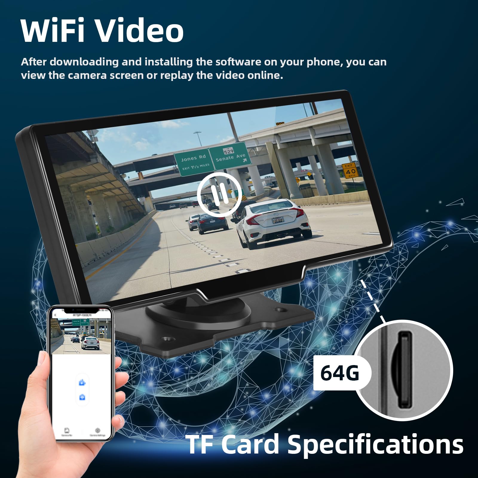 Hodozzy 9.3 Inch Wireless CarPlay & Android Auto Car Stereo with 2.5K Touchscreen, Portable Dash Cam, Bluetooth/FM/AUX/SD/Video Recording/Rear Camera - Perfect for Road Trips & Daily Commutes