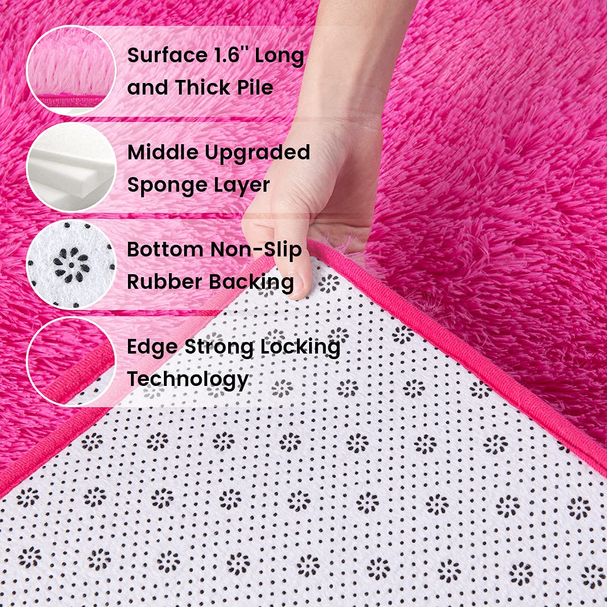 Ompaa Fluffy Rug - Ultra Soft Fuzzy Area Rug 3' x 5' Large Plush Shag Carpet for Bedroom, Living Room, Nursery, Playroom & Dining Room Decor - Hot Pink - Perfect for Kids Play Areas & Cozy Home Flooring