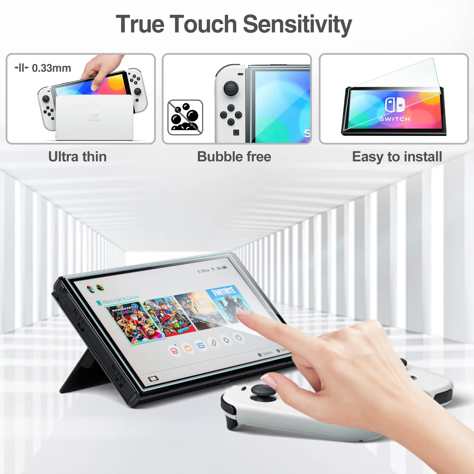 ProCase 3 Pack Tempered Glass Screen Protector for Nintendo Switch OLED (2021 Model) - Anti-Scratch, Bubble-Free, Rounded Edge Protection - Perfect for Gaming, Travel, and Home Entertainment
