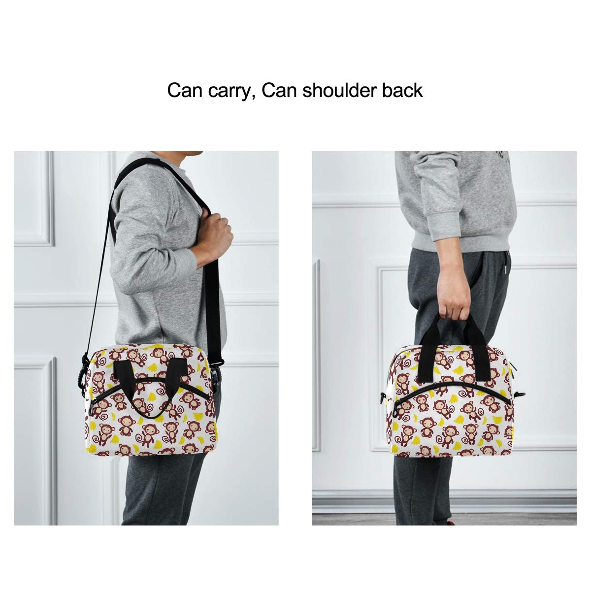 ALAZA Brown Monkey Insulated Lunch Bag for Women - Crossbody Lunch Box Cooler Bag with Adjustable Strap - Perfect for Work, School, Picnics & Outdoor Activities (907b)