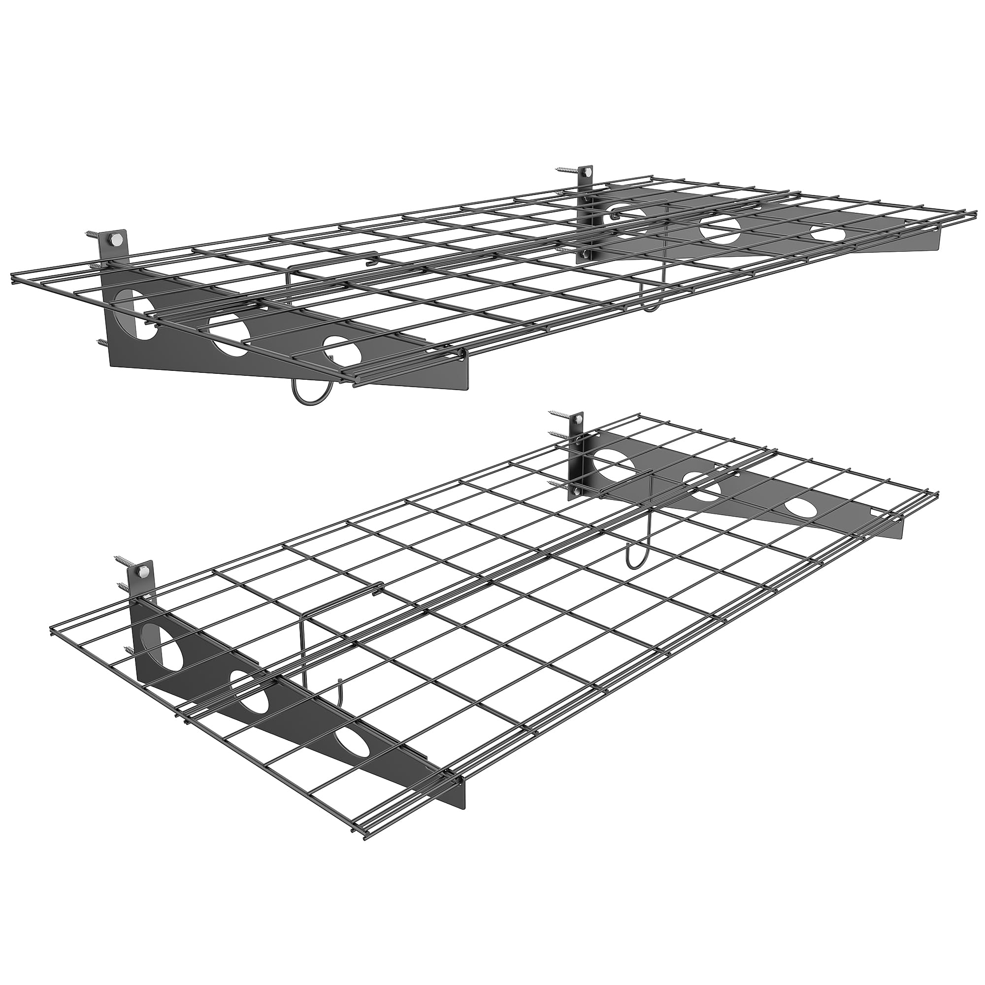 Heavy Duty Wall Mounted Garage Shelves 2x4 FT - Black Metal Storage Shelving with Hooks - 220 LB Capacity - Perfect for Garage Organization, Workshop Storage & Home Utility Shelves