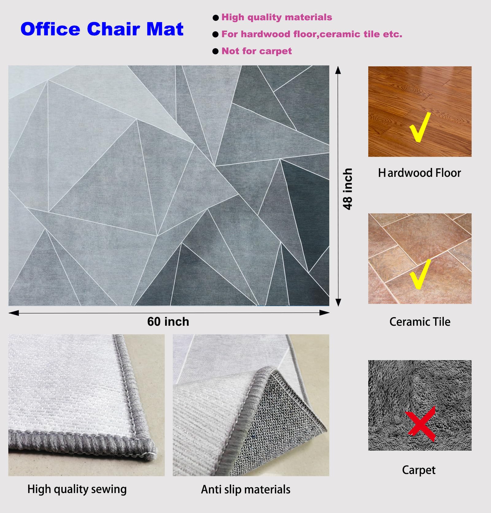 Premium Office Chair Mat for Hardwood & Laminate Floors - 60