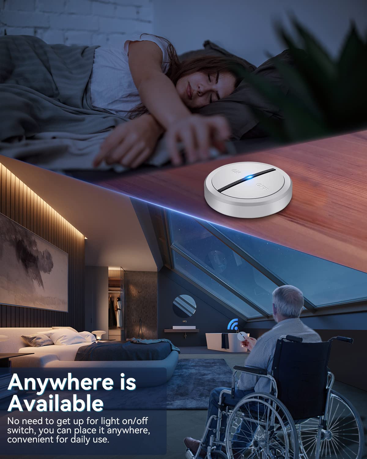 ELECTOP Magnetic Wireless Light Switch - No Wiring, 1300 FT Long Range Remote Control for LED Bulbs, Ceiling Lights, Lamps & Fans | Multi-Way Panel Switch for Home, Office & Smart Lighting Systems