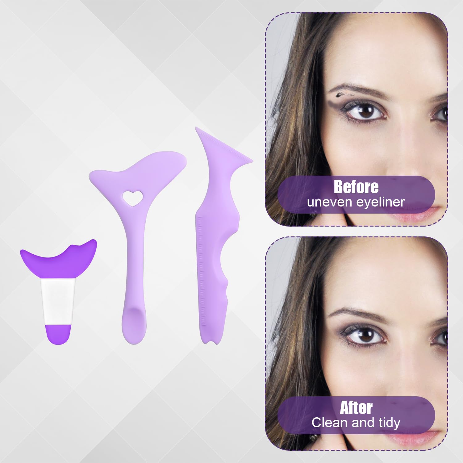 3Pcs Soft Silicone Eye Stencil Set - Reusable Eyeliner & Eyeshadow Guide with Mascara Shield - Beginner Friendly Makeup Tool for Perfect Eye Makeup (Purple) - Great for Daily Makeup, Professional Looks, Cosplay, Halloween, Bridal Makeup, Self-Care & Makeup Practice - Ideal for Home Use, Salons, Makeup Artists & DIY Beauty Lovers