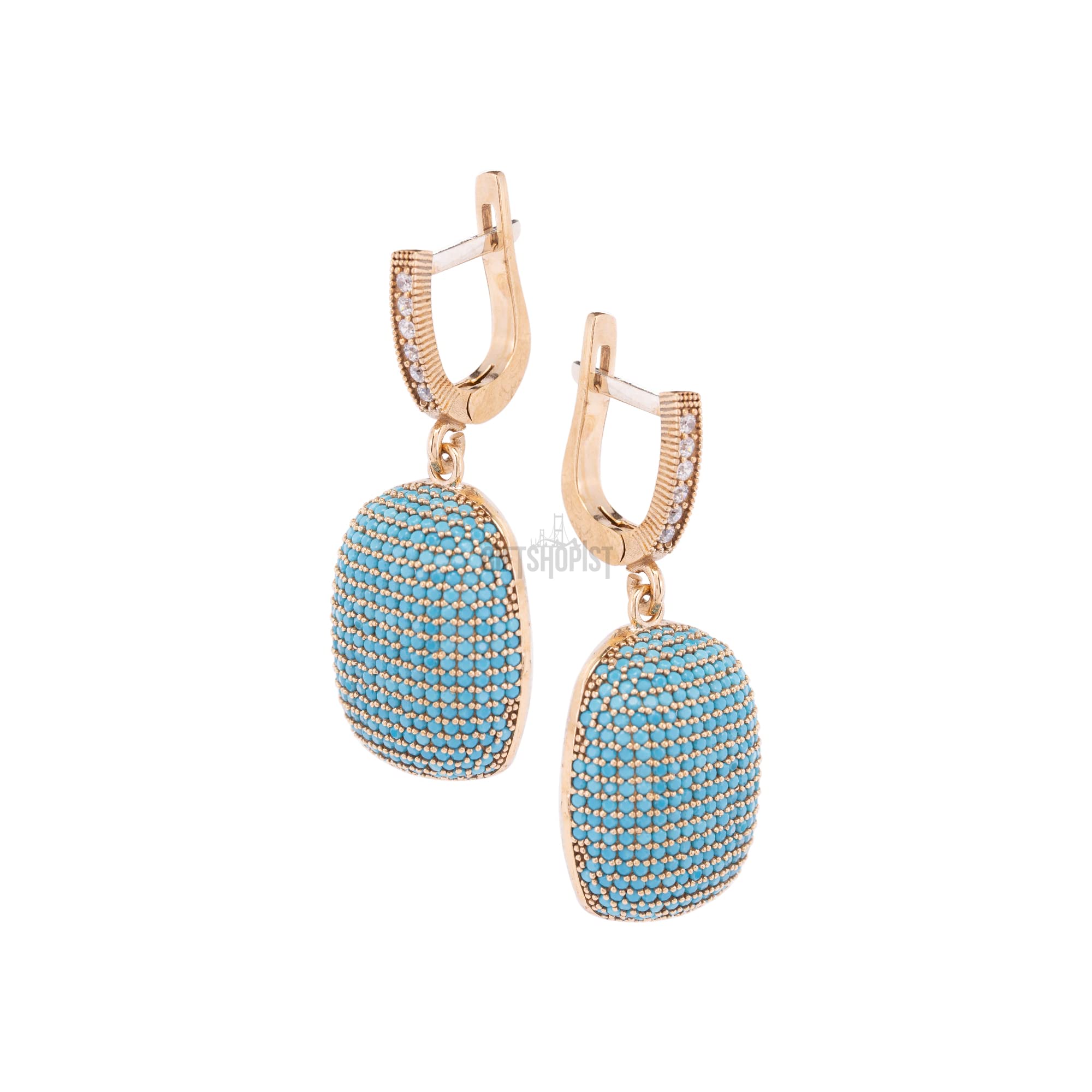 Handmade Turkish Jewelry - 925 Sterling Silver Turquoise Zircon Drop Earrings with Round Cut Stones | Boho Chic Accessories for Women, Perfect for Weddings & Special Occasions