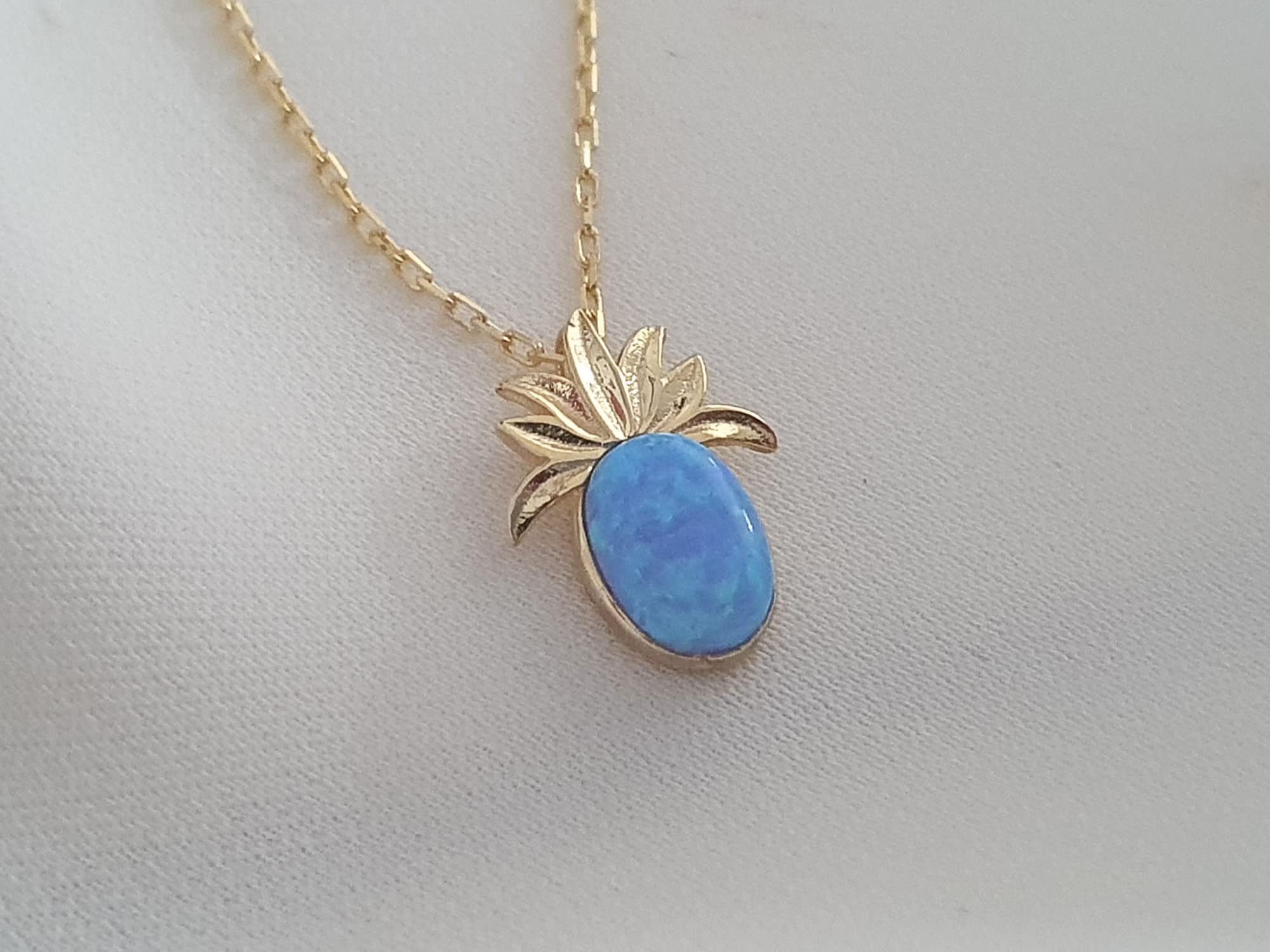 14K Solid White Gold Pineapple Blue Opal Pendant Necklace - Dainty Jewelry Gift for Women, Christmas, Valentine's Day & Mother's Day - Perfect for Everyday Wear, Date Nights & Special Occasions