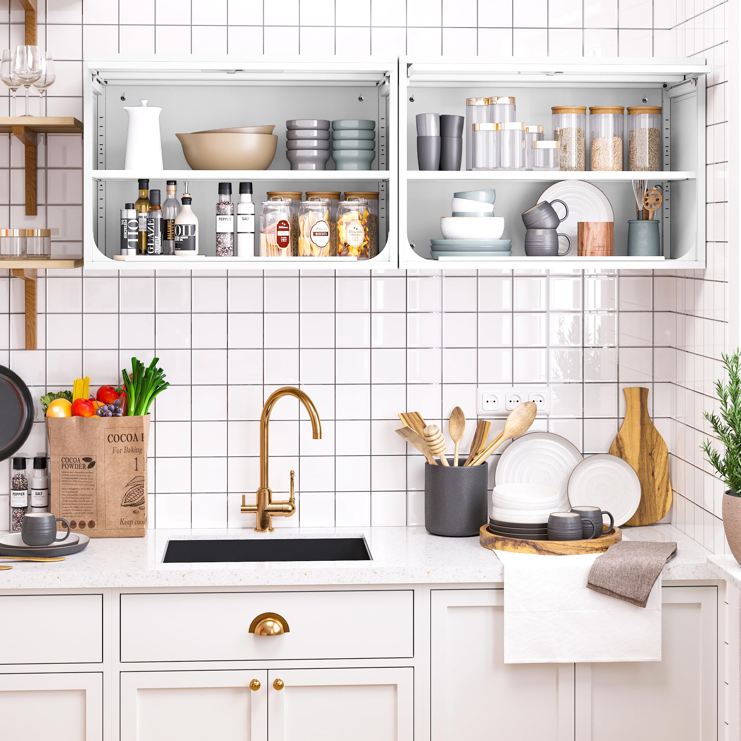 White Metal Wall Storage Cabinet with Lock - 2 Shelves & Flip-Up Door for Garage, Kitchen, Home Workshop - Easy Assembly (21.6''H) - Perfect for Organizing Tools, Pantry Items & DIY Supplies