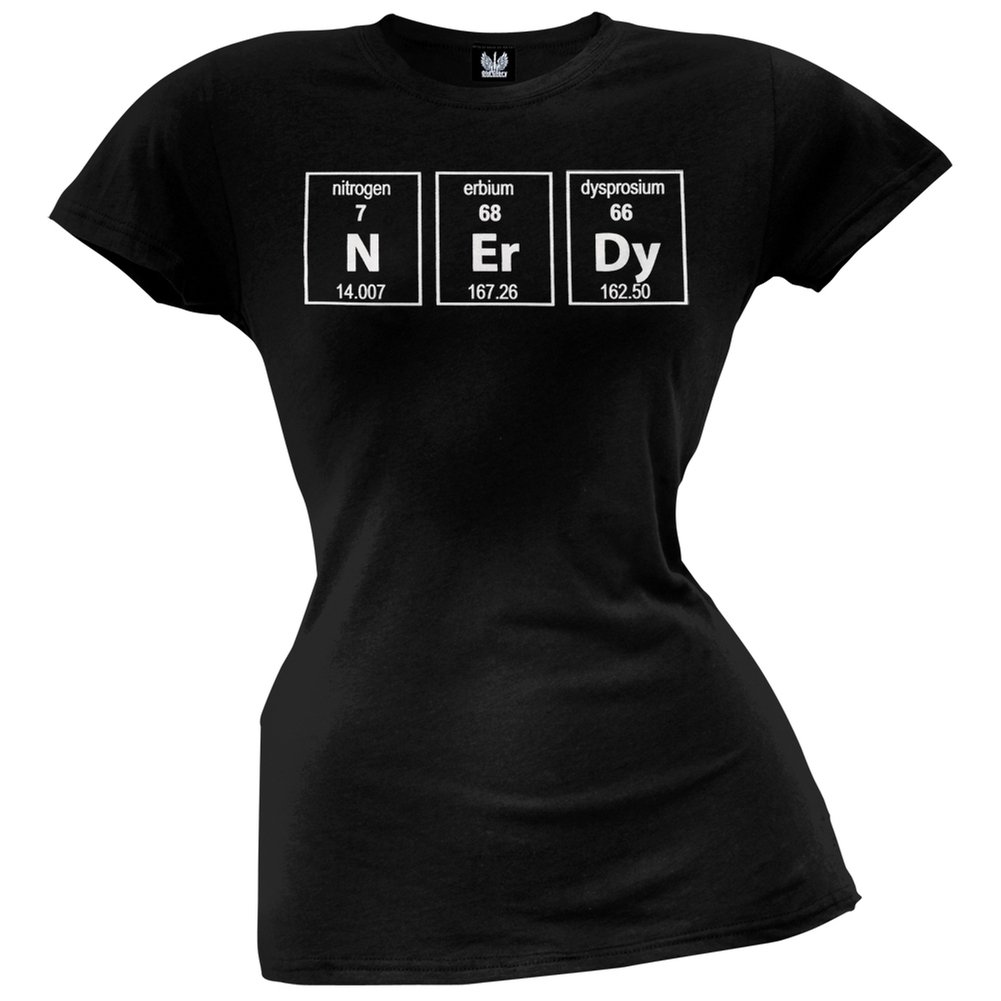 Old Glory Women's Nerdy Periodic Table Junior T-Shirt - Small Black | Science Geek Gift, Chemistry Student Apparel, STEM Lover Outfit
