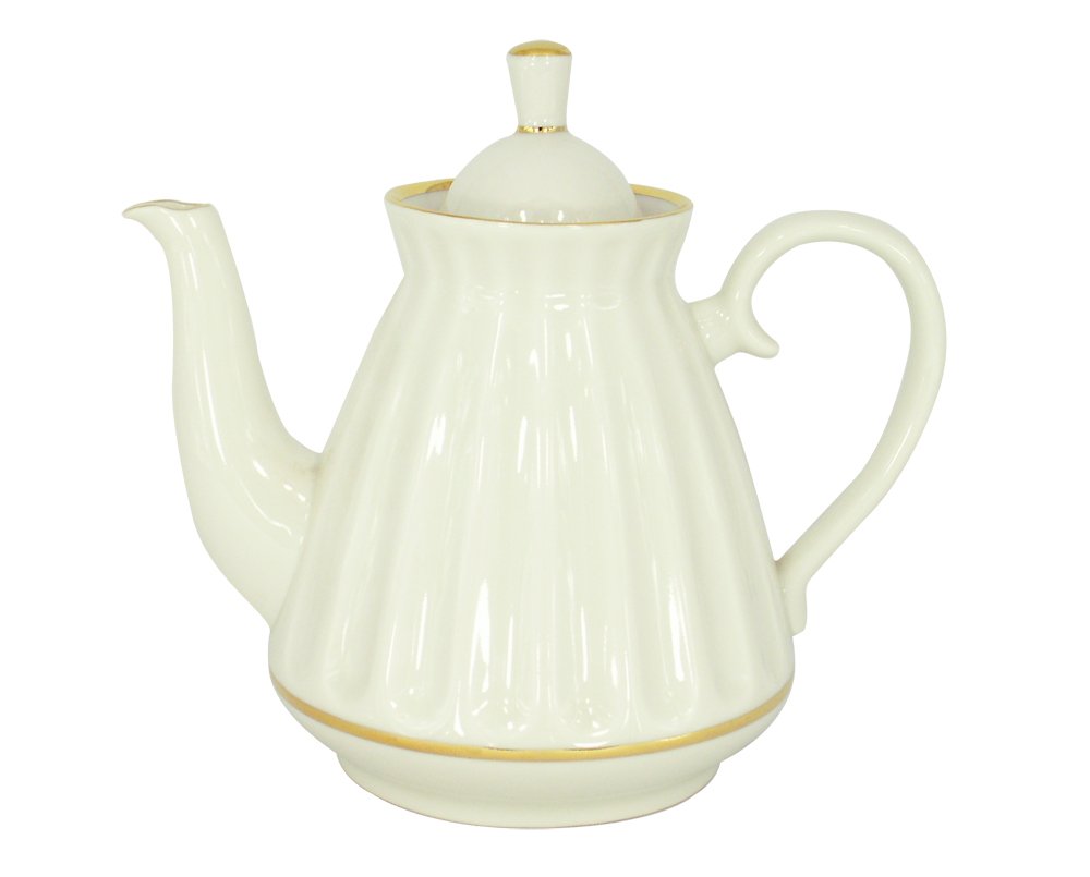 Lomonosov Porcelain Tea Set - 25 oz (750 ml) White Teapot with 5 Cups - Elegant Russian Tea Pot for Afternoon Tea, Gifts & Home Decor