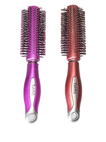 Round Plastic Hairbrush Set - Pink & Brown Detangling Brush for Smooth & Shiny Hair - Perfect for Daily Grooming, Travel & Salon Use