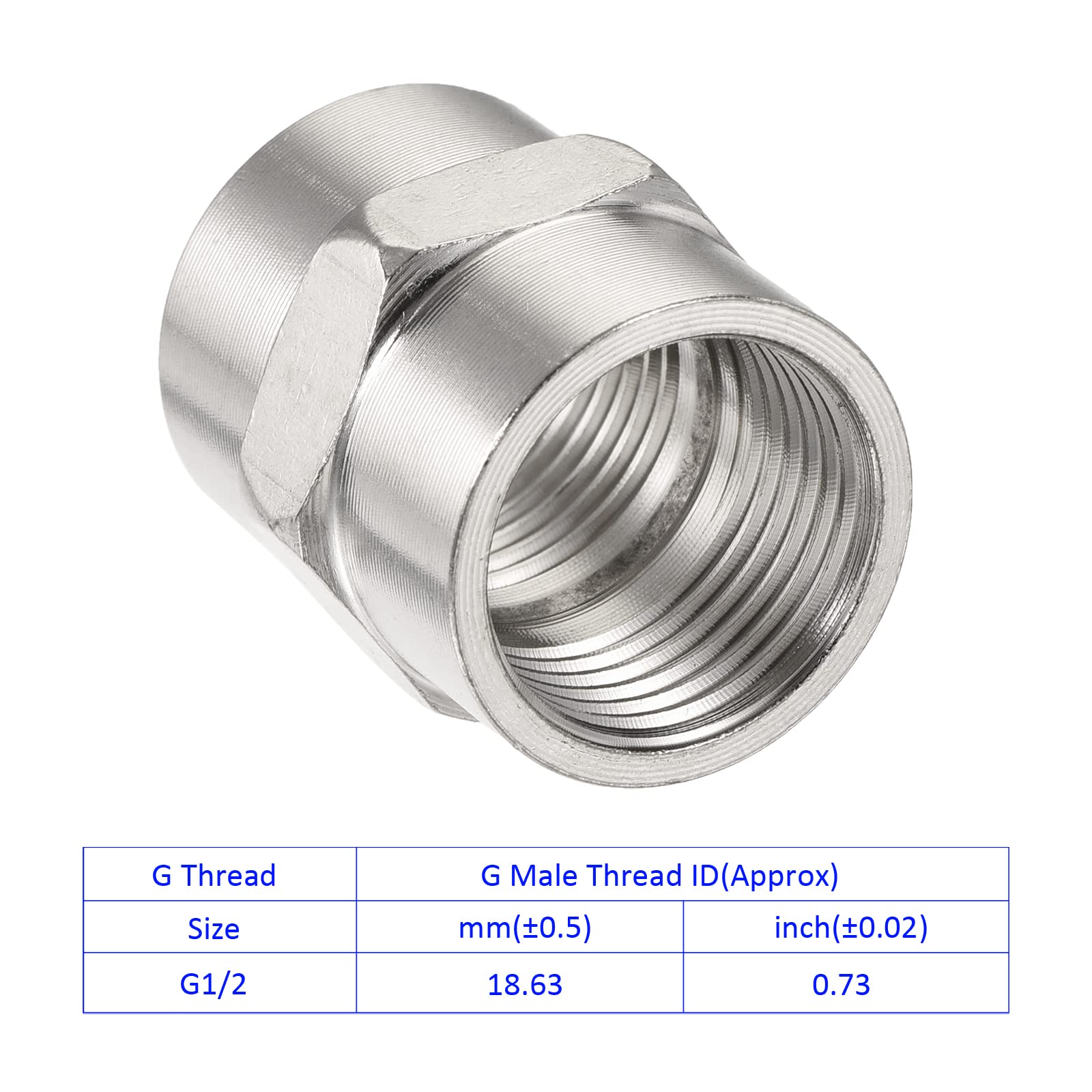 Stainless Steel Female Hex Nipple Pipe Fitting Coupling - G1/2 Female to Female, Silver - Tight Connection for Air Compressor, Plumbing, Hydraulic Systems & Industrial Applications
