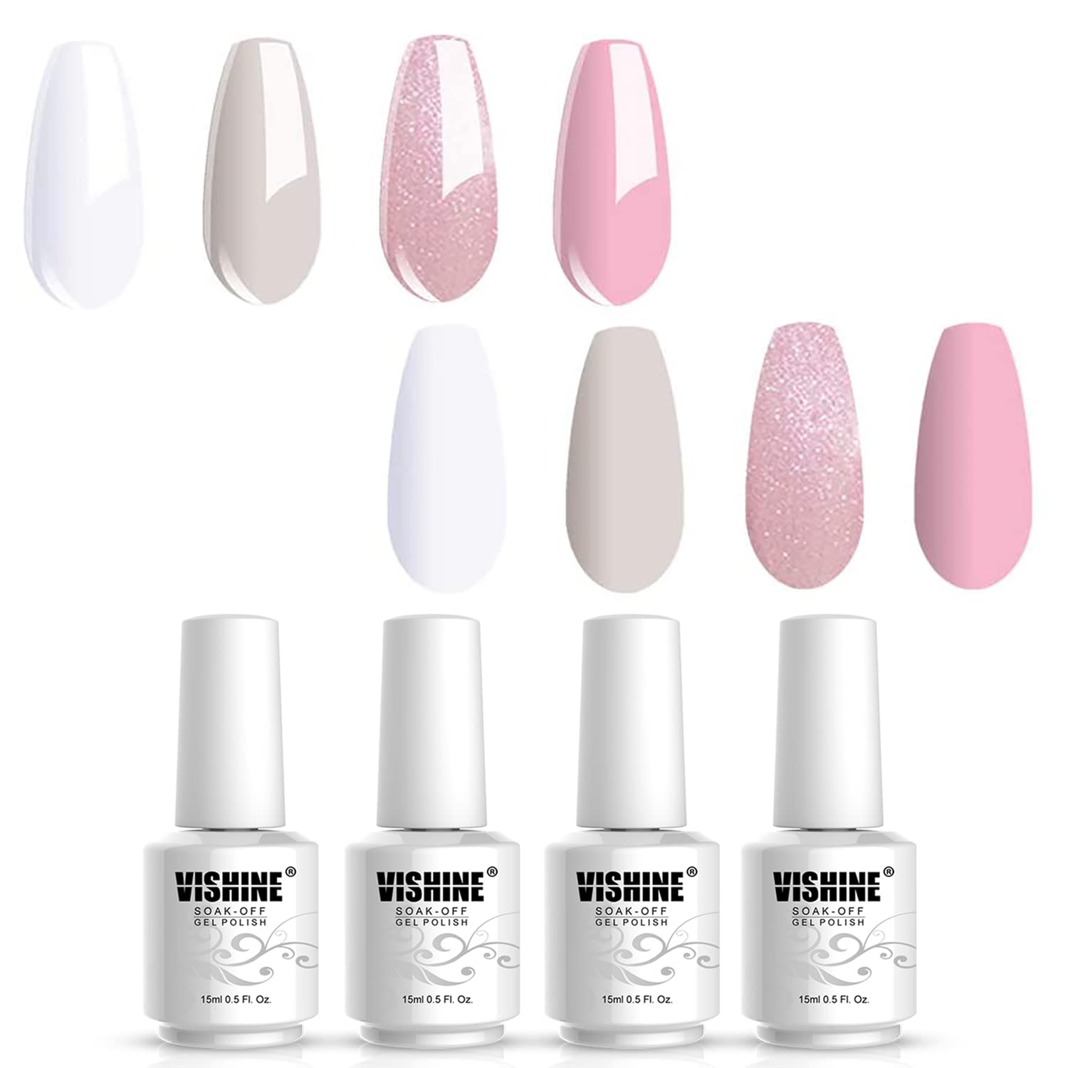 Vishine Professional UV LED Nail Lamp & Gel Polish Kit - 4 Long-Lasting Colors for Salon-Quality Manicures at Home (C183) | Perfect for DIY Nail Art, Gel Extensions & French Manicures