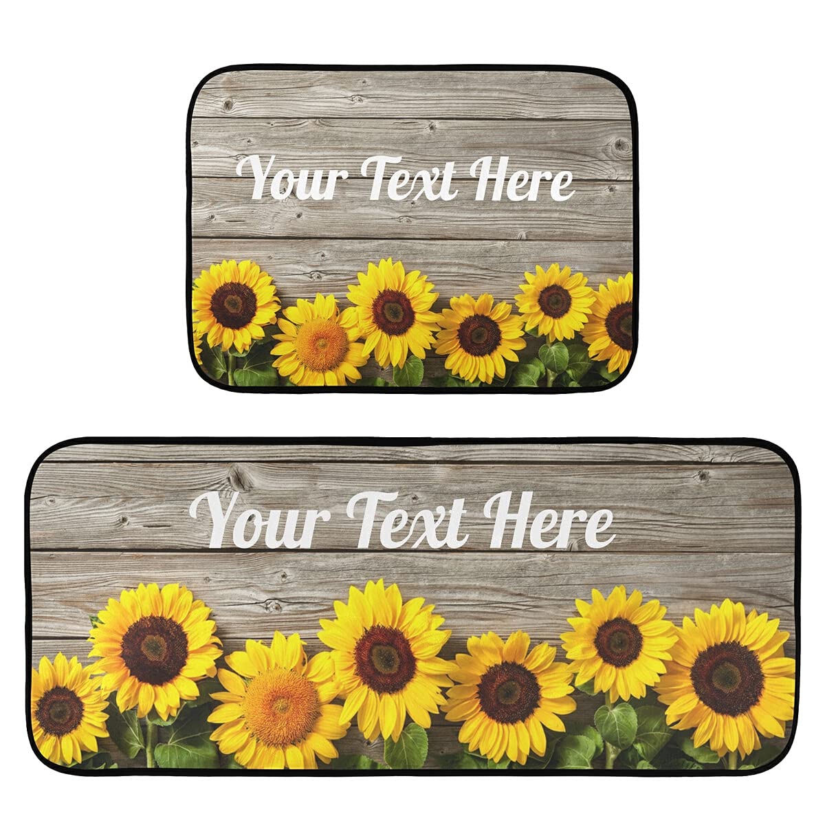 DOMIKING Custom Sunflowers Non-Slip Kitchen Rugs - 2PC Farmhouse Style Foam Standing Mats for Floors, Personalized Home Decor - Perfect for Kitchen, Entryway, and High-Traffic Areas