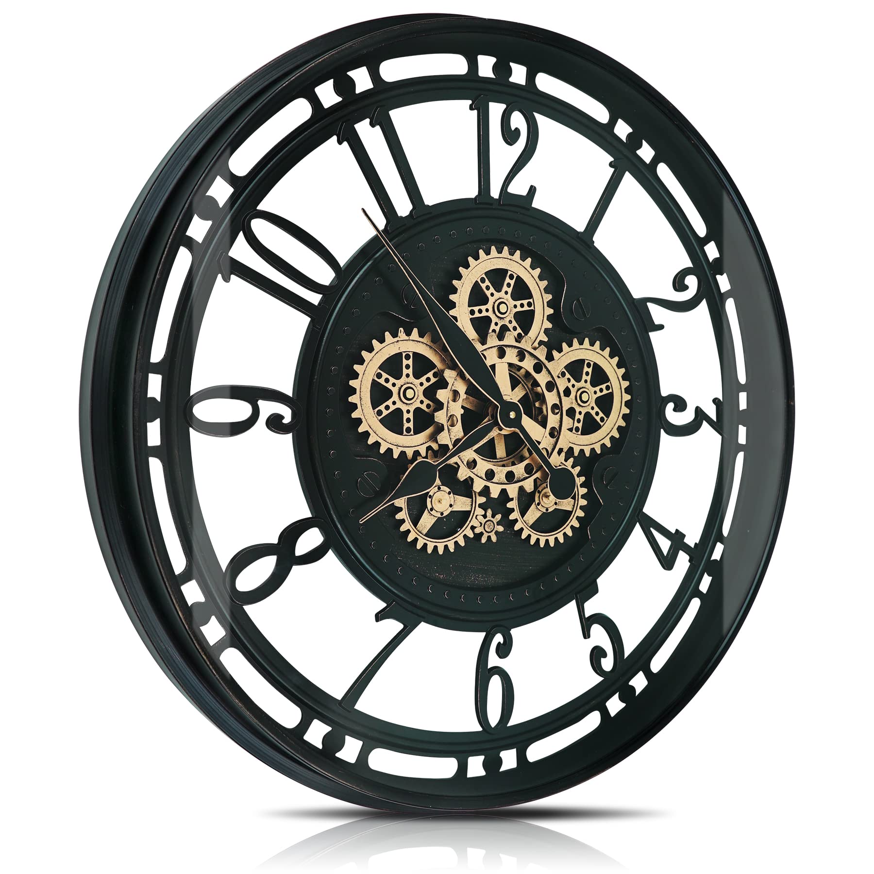 DORBOKER 21 Inch Large Wall Clock with Real Moving Gears - Modern Industrial Steampunk Vintage Metal Clock for Living Room, Farmhouse, Office Decor - Black Gold Arabic Numerals - Perfect for Home, Office & Rustic Interior Design